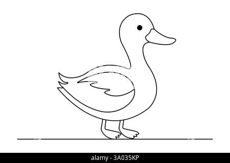 Duck continuous one line drawing with outline vector illustration Stock Vector