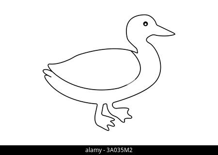 Duck continuous one line drawing with outline vector illustration Stock Vector