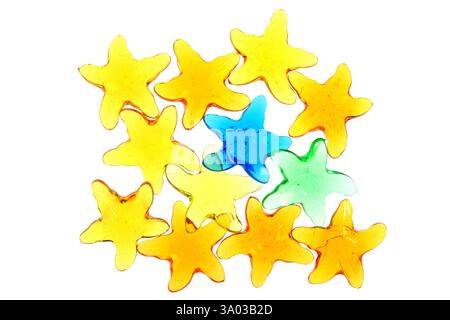 Collection of colorful transparent glass stars isolated on white background Stock Photo