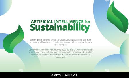 Artificial Intelligence for Sustainability concept. presentation templates corporate business annual report layout. abstract green leafs with line gra Stock Vector