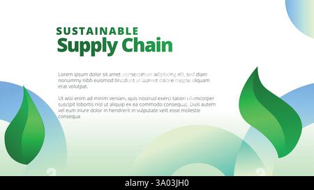 Sustainable Supply Chain concept. presentation templates corporate business annual report layout. abstract green leafs with line gradient clean look v Stock Vector