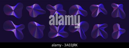 3d sound line wave shapes with abstract graphic pattern, vector music and digital technologies. Sound waves of acoustic energy flow curves, dynamic am Stock Vector