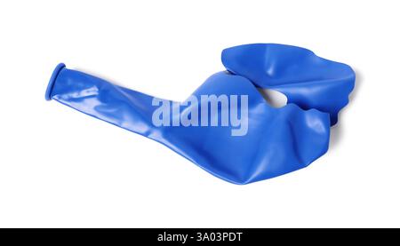 One blue popped balloon isolated on white, top view Stock Photo