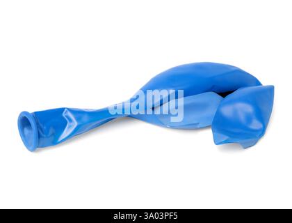One blue popped balloon isolated on white Stock Photo