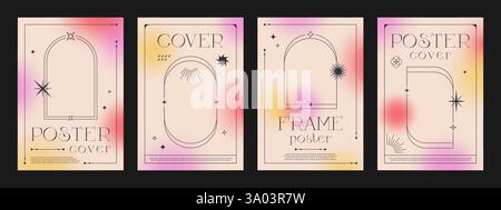 Y2k beige gradient background posters. Abstract aesthetic covers with bright fluid spots and brutalism elements. Vector vertical cover templates with Stock Vector