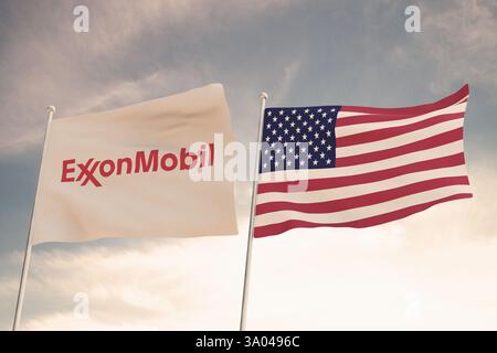 Exxon Flags Oil or gas pipeline, flags of USA and Russia - 3D illustration Stock ...