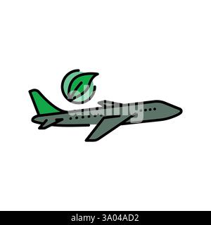 Biofuel airplane color line icon. Vector isolated element. Editable stroke. Stock Vector