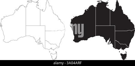 Australia political vector map black silhouette shape illustration design Stock Vector