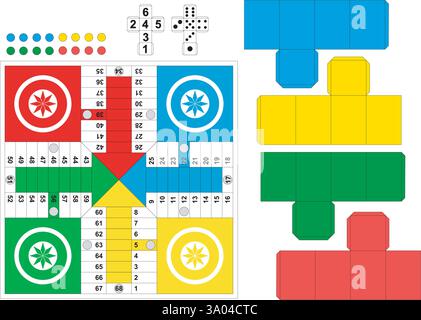 Printable Parcheesi board game 4 players set template vector design Stock Vector