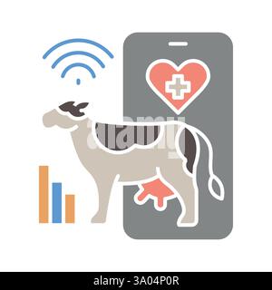Cattle health monitoring flat  icons set. Vector isolated element. Stock Vector