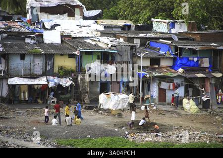 Slum children playing ; Bandra ; Bombay ; Mumbai ; Maharashtra ; India ...