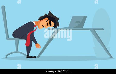 Young Professional Businessman with Fatigue at work, Executive with stress because of overload in the workplace, Overworked office worker unhappy Stock Vector