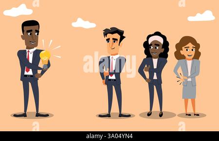 Businessman congratulated by business team for solving a problem, lightbulb representative of completing a business task or analysis Stock Vector