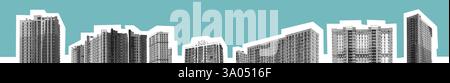 Architecture panorama featuring modern high-rise residential buildings in an urban metropolis. Multi-story housing, concrete facades, real estate inve Stock Photo