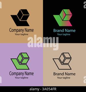 Professional Unique Latest logo design with different designs of the same shape For business company. Color editable. Stock Vector