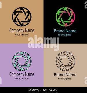 Professional Unique Latest logo design with different designs of the same shape For business company. Color editable. Stock Vector