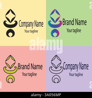 Professional Unique Latest logo design with different designs of the same shape For business company. Color editable. Stock Vector