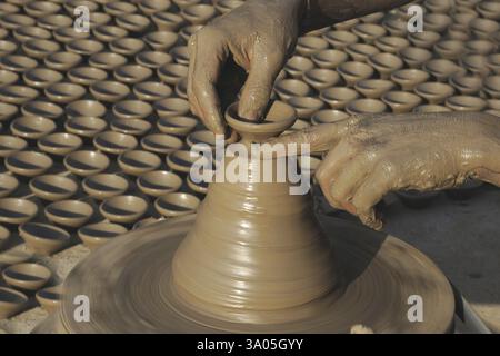 Potter making pottery on wheel, Jodhpur, Rajasthan, India, Asia Stock Photo