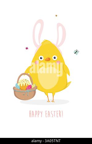 Easter card with cute chickens . Easter greeting card. Vector illustration. Stock Vector