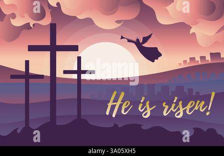 He is risen. Easter greeting card. Vector illustration eps10 Stock Vector