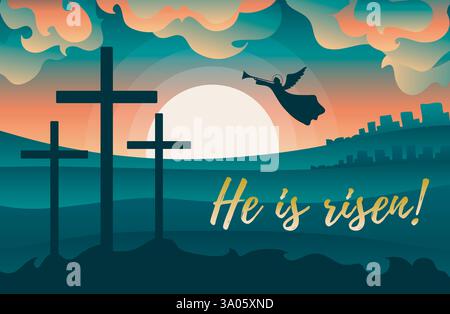 He is risen. Easter greeting card. Vector illustration eps10 Stock Vector