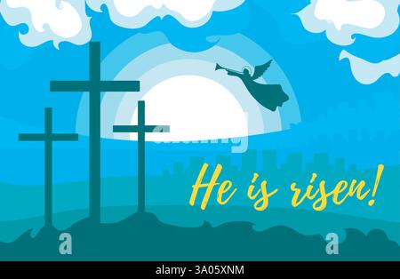He is risen. Easter greeting card. Vector illustration eps10 Stock Vector