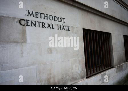 British Methodist Sign 23 feb 2025 - london uk : sign for methodist central hall in ...