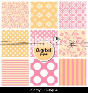 Spring in bloom. Cute Decorative Seamless patterns. Textures. Stock Vector