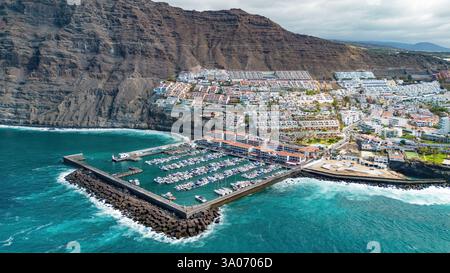 Aerial view of the marina of Los Gigantes, a resort town located on the west coast of Tenerife in the Canary Islands, Spain Stock Photo