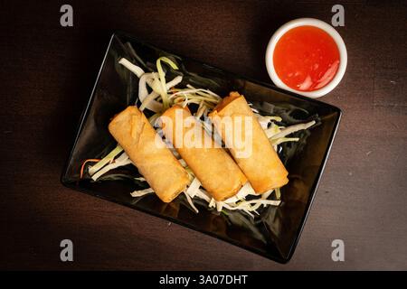 Spring rolls on a plate Stock Photo