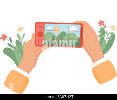 Hand Holding Phone With Camera Application Stock Vector