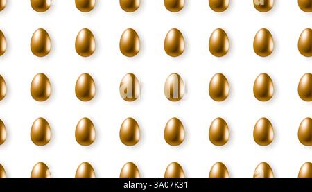 3d realistic golden eggs seamless pattern isolated on white background. Gold vector egg texture Stock Vector