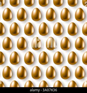 Golden eggs seamless pattern isolated on white background. 3d realistic gold egg vector texture Stock Vector
