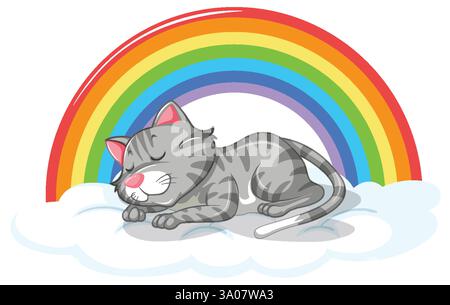 A peaceful cat sleeps on a fluffy cloud Stock Vector