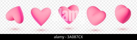 Love symbol set. 3D hearts rotation. Stock Vector