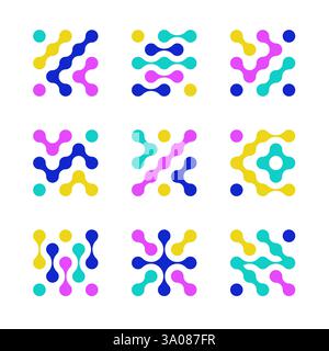 Colorful dots with liquid lines logo art. Metaball Stock Vector