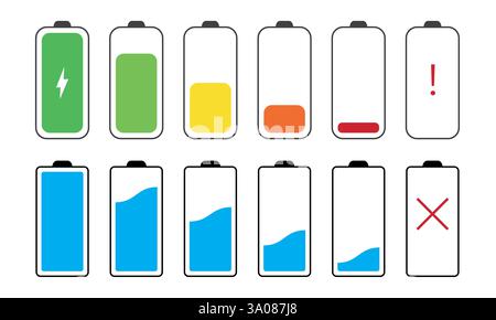 Battery set. Different charger sign collection Stock Vector
