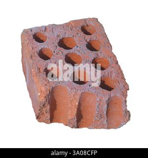 A fragment of red facing perforated brick isolate on a white background. Stock Photo