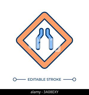 Road narrowing sign RGB color icon Stock Vector