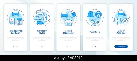 Car buying process blue onboarding mobile app screen Stock Vector