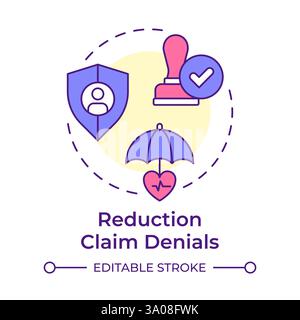 Reduction claim denials multi color concept icon Stock Vector