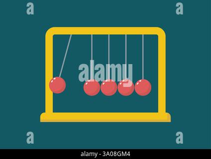 Balls pendulum. Start-up concept. Balancing Balls Newtons Cradle. Vector illustration Stock Vector