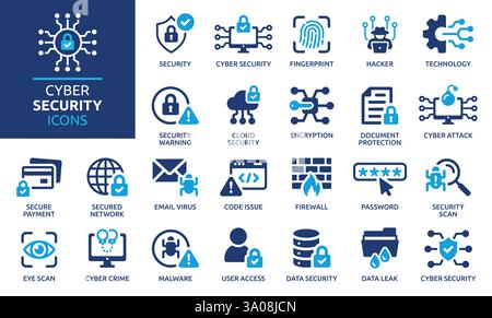 Cyber security icon set. Data protection symbol. Secured network icon collection. Technology concept. Vector illustration. Stock Vector