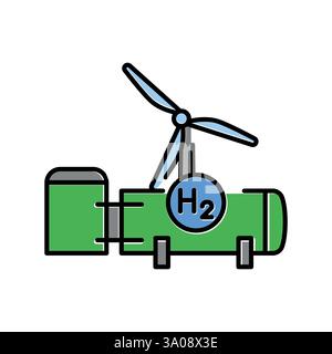 Hydrogen energy color line icon. Vector isolated element. Editable stroke. Stock Vector