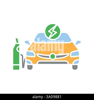 Electric car flat icon. Vector isolated element. Editable stroke. Stock Vector