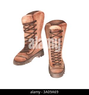 Hiking boots. Hand drawn watercolor illustration isolated on white ...