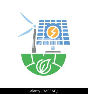 Transition to renewable energy flat icon. Vector isolated element. Editable stroke. Stock Vector