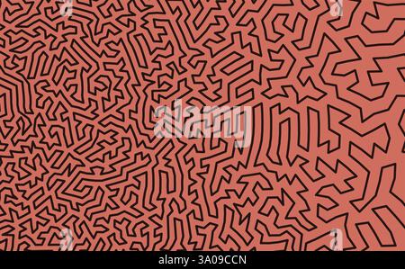 Abstract background with black zig zag stroke. Orange or brown wallpaper with bold geometric lines. Crazy doodle labyrinth pattern. Vector Stock Vector