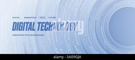 Modern white digital background with thin lines and circle circuit Stock Vector