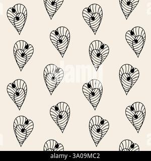 Doodle hearts pattern, stylized hand drawn heart dark on beige background. Vector illustration Stock Vector